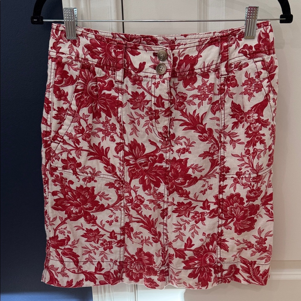 Ann Taylor Red Floral Linen Skirt
